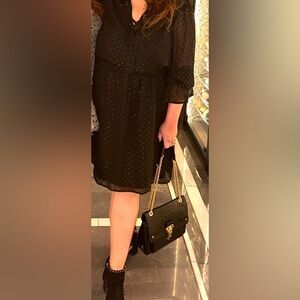 Chic Black Sheer Long-Sleeve Dress